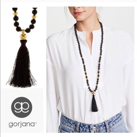 GORJANA | Hannah Druzy Necklace with Tassel Black & Gold  NWOT - Picture 1 of 3